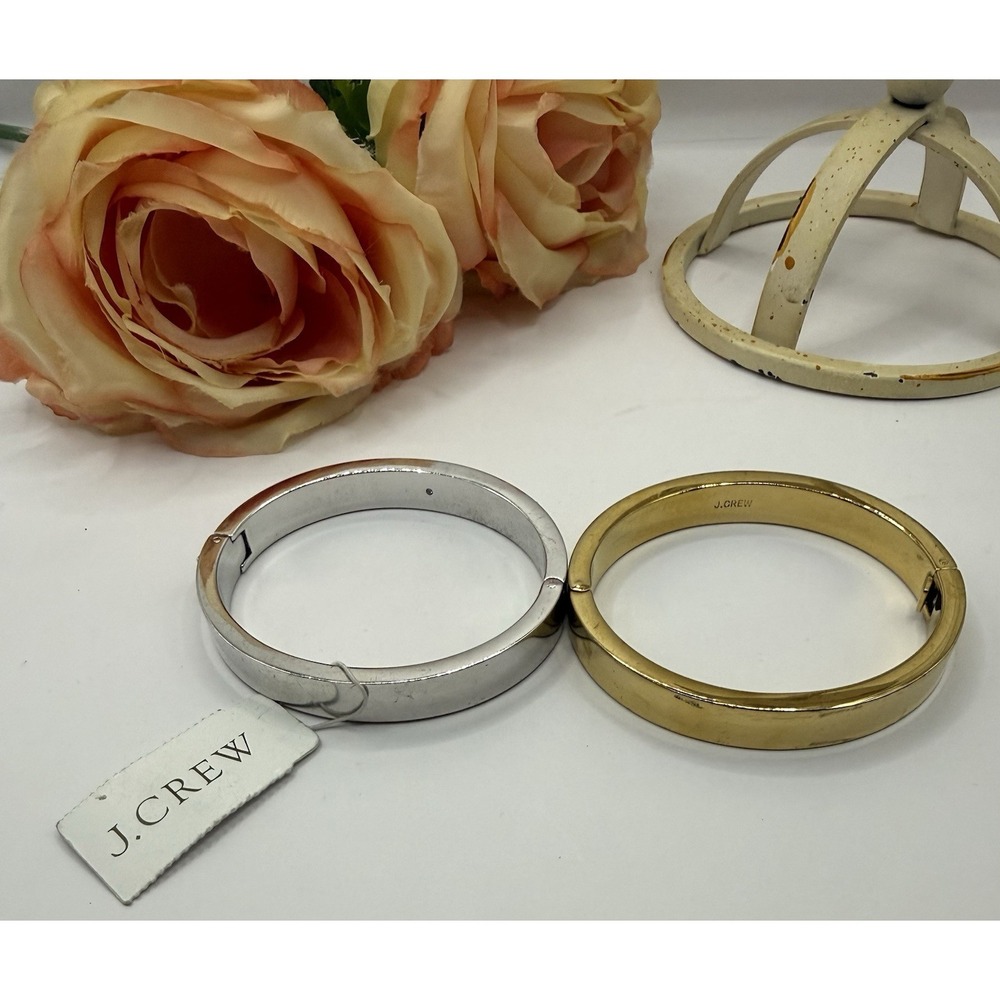 2 J Crew Hinged Bangles Bracelets Gold & Silver Tone 1 NWT Preppy Stackable